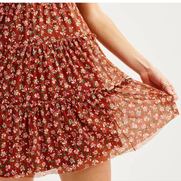 Juniors' Love, Fire Tiered Mesh Babydoll Mini Dress - Picture 3 of 7